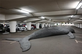 Schmierereien an Chemnitzer Wal-Skulptur: Überwachungsvideo liefert Hinweise auf die Täter - Die Skulptur des Künstlers Gil Shachar in der Tiefgarage am Theaterplatz in Chemnitz ist bis September zu sehen.