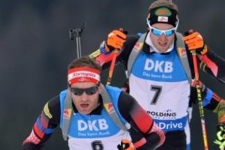 Schneemanagement statt Himalaya - Schwere Strecke, tiefer Schnee. Die Österreicher Simon Eder (vorn) und Dominik Landertinger ließen sich davon nicht beeindrucken.