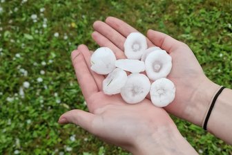 Schweres Gewitter mit Hagelsturm hinterlässt Schäden im Erzgebirge - Auch in Herold kamen am Dienstag tischtennisballgroße Hagelkörner vom Himmel.