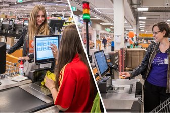 Selbstscanner oder Laufband-Kasse: Wo geht’s im Zwickauer Globus-Markt schneller? - Die „Freie Presse“-Redakteurinnen Sabrina Seifert (links) und Elsa Middeke testen beim Einkaufen um die Wette im Zwickauer Globus-Markt, wer eher fertig ist.