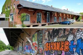So könnte der Güterbahnhof Chemnitz-Altendorf einmal aussehen - Oben: Umgebauter Güterbahnhof Plagwitz. Unten: Güterbahnhof Altendorf.