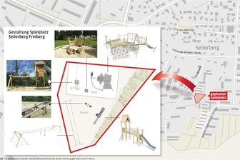 So schön wird der neue Spielplatz auf dem Seilerberg in Freiberg - Der Spielplatz Seilerberg wird neben dem Garagenkomplex am Siedlerweg angelegt. Erste Spielgeräte sollen ab dem Frühherbst nutzbar sein.