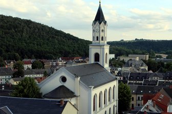 Sonderkonzert in der Elsterberger Kirche im Jahr der Mandoline - Blick auf Elsterberg mit der Laurentiuskirche.