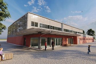 Sporthalle Niederwiesa: Fassade wird billiger als geplant - So soll die Zweitfeldhalle einmal aussehen. Visualisierung: Phase 10