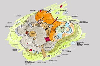 Stadt Zwickau gönnt sich zum Jubiläum einen Spielplatz - Der neue Spielplatz im Schwanenteichpark soll eine ummauerte Stadt darstellen.
