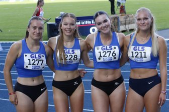 Starke Auftritte: Oederaner Leichtathleten sprinten bei DM vorn mit - Über 4x100 m belegte die U-20-Staffel der Startgemeinschaft Erzgebirge in der Besetzung Nele Simolka, Ellena Scherf, Leonie Schürer und Magdalena Huhn (v. l.) Platz 8 unter 30 Teams.