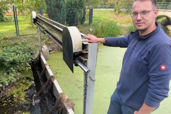 Starkes Algenwachstum in Gewässern südlich von Plauen: „So etwas haben wir noch nie erlebt“ - Ortsvorsteher Willy Schmidt steht am Wehr des Taltitzer Dorfteiches: „Da bewegt sich nichts.“