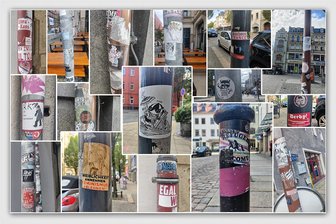 Sticker an Zwickauer Laternenmasten: Ärgernis oder urbanes Lebensgefühl? - An Laternen, Ampeln, Regenrinnen und Verkehrsschildern kleben oft Sticker. Mal wird mit ihnen geworben, eine politische Botschaft verbreitet, Räume markiert oder sie sollen einfach nur Kunst sein.