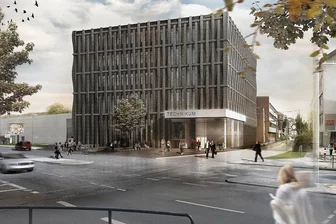 "Straße der Wissenschaften" wächst in Zwickau - Wie gewebter Stoff soll die Fassade des Technikums nach der Fertigstellung aussehen.