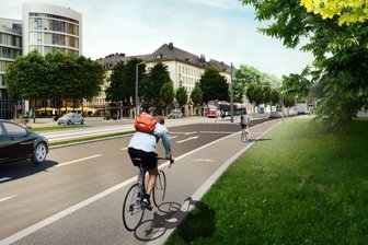 Straßenbahn-Pläne sorgen für Diskussionen - Geht es nach den Fachleuten, sollten die Bahnen künftig in der Mitte der Theaterstraße fahren. Vorteile laut den Planern: Deutlich geringere Belastungen für Anlieger (Lärm, Erschütterungen usw.), weniger Konflikte mit dem übrigen Verkehr, mehr Platz für Bäume und sonstiges Grün.