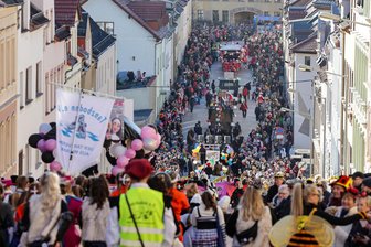Straßenfasching in Meerane: Wie Partylöwen ticken, was Kuschelbären bevorzugen und wo Langschläfer warten - Der Blick vom oberen Teil der Umzugsstrecke auf die Steile Wand. Wer hier steht, kann nach einem 20-minütigen Fußmarsch das Treiben auch noch einmal an der Badener Straße verfolgen.