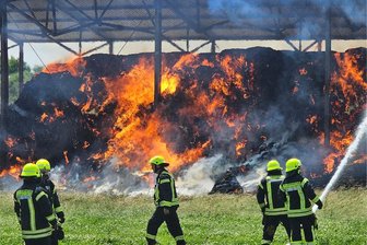 Strohballenbrand im Plauener Ortsteil Kauschwitz: Glutnester lodern selbst am Donnerstagmorgen immer wieder auf - Die Einsatzkräfte bereiten sich auf einen längeren Einsatz vor: Bei brennendem Stroh ist immer wieder mit Glutnestern zu rechnen. Bei ohnehin heißer Witterung ist die Hitzeentwicklung am Brandort enorm.
