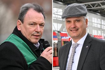 Tarifverhandlungen stocken: GDL droht mit Streiks über Pfingsten bei City-Bahn Chemnitz - GDL-Chef Mario Reiß (links) und City-Bahn-Geschäftsführer Friedbert Straube konnten bei vier Treffen keine Einigung erzielen.