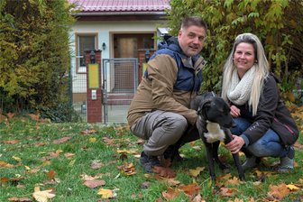 Tierheim Freiberg organisiert erste Streunerweihnacht - Im Tierheim Freiberg freuen sich Claudia Schubert und Thomas Weigel, hier mit Cedrik, auf die Streunerweihnacht.
