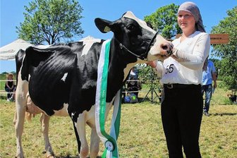 Tierische Miss Vogtland gekürt: Die schönste Kuh trägt den Namen Mariana - Marieluise Maul präsentiert die „Miss Vogtland“, das Milchrind Mariana von Michael Kuhn aus Rosenbach.