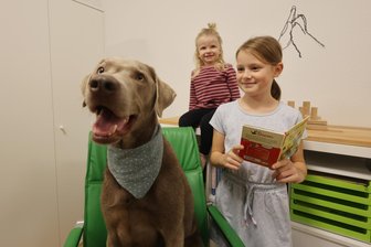 Tierische Unterstützung und alle Therapeuten an einem Ort: Neues Therapiezentrum in Zwickau eröffnet - In der neuen Praxisgemeinschaft „Theramotus“ in Zwickau wird auch mit einem Therapie-Begleithund gearbeitet. Im Hintergrund Finja (9) und Paulina (2), die Kinder zweier Mitarbeiterinnen.