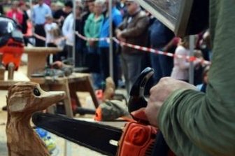 Tierwesen aus Holz geschaffen - Beim Speedcarving-Wettbewerb in Gelenau dabei: Steffen Rupf aus Adorf und sein Erdmännchen.