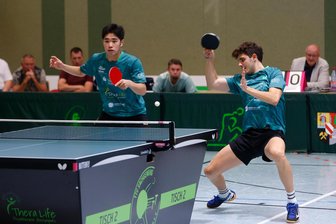 Tischtennis, 2. Bundesliga: TTC Sachsenring empfängt zum Jahresausklang Tabellenführer Mainz 05 - Der TTC Sachsenring – hier mit Tzu-Yu Tseng (links) und Miquel Nunez Tapia (rechts) – bekommt am Sonntag Besuch aus Mainz.