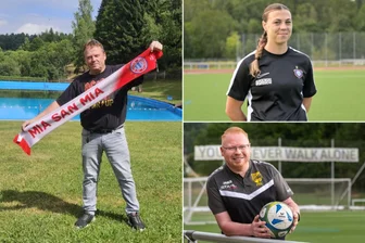 Top oder Flop bei der Fußball-EM? Das trauen Erzgebirger den deutschen Frauen zu - Was trauen Erzgebirger der deutschen Frauen-Fußballmannschaft zu? Im Bild zu sehen sind Jan Beyer (l.), Patrick Müller und Elisa Ehmig.