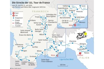 Tour de France 2024: Premieren am Start und im Ziel - Der Streckenverlauf der Tour 2024. Es geht durch die vier Länder Italien, San Marino, Monaco und Frankreich.