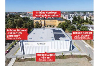 Tribünen der neuen Plauener XXL-Sporthalle sollen Namen bekommen: Nicht jeder findet die vier Vorschläge akzeptabel - Die Tribünen der neuen Sporthalle bekommen Namen.