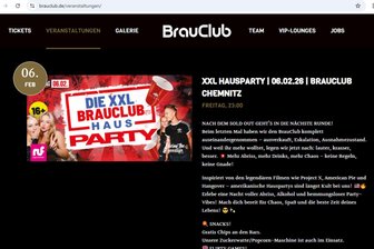 Trichtersaufen und Flirty Games: Brauclub Chemnitz hält an umstrittener P16-Party fest - Bis Donnerstag warb der Brauclub noch mit altem Ankündigungstext.