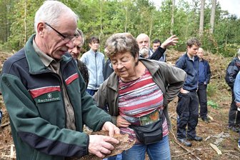 Trockenheit und Borkenkäfer: Wie es um das Waldgebiet Röhrholz im vogtländischen Oelsnitz steht - Thomas Liebetrau (links) vom Forstbezirk Oelsnitz, hatte private Waldbesitzer zu einer Waldexkursion zum Thema Waldumbau und dessen Erhaltung in das Waldgebiet Röhrholz in Oelsnitz eingeladen.
