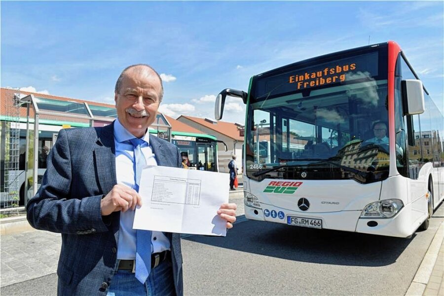 Trotz 49-Euro-Ticket: Bus und Bahn-Fahrten werden in Mittelsachsen ab April teurer - Auch die Busfahrten mit Regiobus werden ab April teurer. Im Bild: Regiobus-Geschäftsführer Michael Tanne präsentiert einen Fahrplan. 
