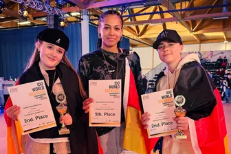TSG Rubin Zwickau: Dreimal Silber beim Weltcup in Magdeburg - Anika-Sophie Gehrisch, Sarah Hofmann Gonzales und Lenny Kipke (von links) gehörten zu den Zwickauer Startern in Magdeburg.