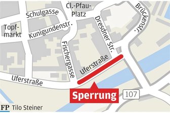 Uferstraße in Rochlitz ist bis September gesperrt - Die Uferstraße in Rochlitz ist bis September gesperrt.