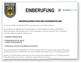 Ungeheure Missbrauchsvorwürfe per Spam-Mail - "Einberufung" und "Generaldirektion der Bundespolizei" - die E-Mail beginnt mit markigen Begriffen. Und enthält ungeheure Vorwürfe.