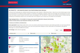 Update für Zwickauer Meldeportal: „Wo zwickt’s“ ist vorübergehend offline - Ein Screenshot des Meldeportals „Wo zwickt’s“ aus dem Jahr 2022.