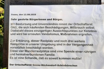 Vandalen wüten an Glauchauer Rast- und Aussichtsplätzen - Mit diesen Worten protestiert der Ortschaftsrat gegen die Zerstörungen an den Rastplätzen.
