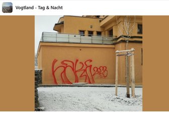 Vandalismus am historischen Wasserturm in Reichenbach - Graffiti am denkmalgeschützten Wasserturm in Reichenbach.
