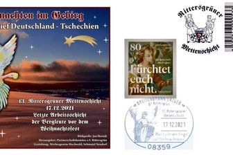 Verein widmet Zwei-Länder-Brief einer abgesagten Mettenschicht - Weihnachtliche Motive mit Widmung sowie deutsche und tschechische Sondermarken und Sonderstempel prägen den aktuellen Zwei-Länder-Brief.