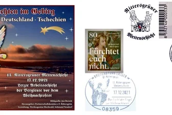 Verein widmet Zwei-Länder-Brief einer abgesagten Mettenschicht - Weihnachtliche Motive mit Widmung sowie deutsche und tschechische Sondermarken und Sonderstempel prägen den aktuellen Zwei-Länder-Brief. 
