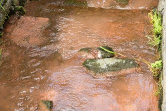 Verfärbter Dorfbach: Großeinsatz der Feuerwehr - Das Wasser des Dorfbaches im erzgebirgischen Ortsteil Adorf hatte am Samstag eine braun-rötliche Färbung.