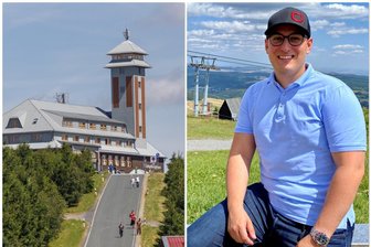 Verkauf des Fichtelberghauses: Was ein möglicher Käufer sagt - und wie privat andere Berge im Erzgebirge sind - Das Fichtelberghaus und Pächter Constantin Gläß. Kann seine Firma die Immobilie auch bald kaufen?
