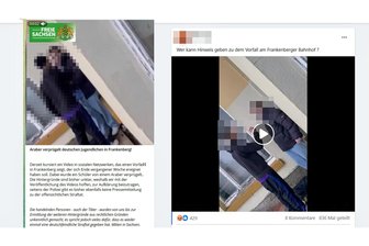 Vermeintliches Gewaltvideo aus Frankenberg: Wie Rechtsextremisten mit Bildern im Netz Hass schüren - Die beiden Videos im Netz: Bei der Version, die auf Telegram in der Gruppe „Freie Sachsen Mittelsachsen“ geteilt wird (links), ist der Bildausschnitt verändert, eine Verpixelung und ein Logo eingefügt. Der Ton ist anders als bei der Version (rechts, Verpixelung durch „Freie Presse“), die bis gestern noch auf Facebook zu sehen war, kaum zu verstehen.