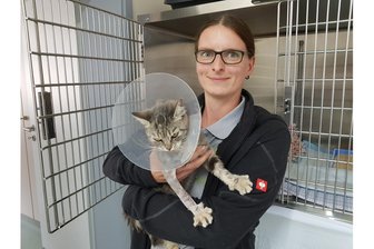 Vogtländische Katzenstation in Bedrängnis: Betriebskosten fressen die Einnahmen - Die schwerverletzte und operierte Polly darf mit Marina Konrad mal kurz vor die Tür.