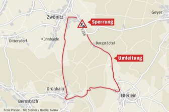Vollsperrung von Autobahnzubringer im Erzgebirge: Das müssen Pendler jetzt wissen - In Zwönitz müssen Autofahrer bald mit langen Umwegen rechnen.
