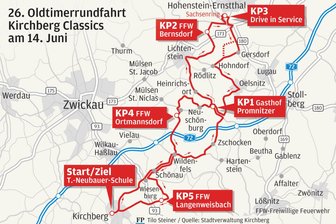 Vom Borberg an den Sachsenring: Das ist der Kurs zur Oldtimerrundfahrt „Kirchberg Classics“ - In diesem Jahr sind die Oldtimer bei der Rundfahrt in Richtung Sachsenring unterwegs.