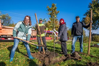 Vom „Himbeerapfel“ bis zur „Renette von Breda“: Seltene Apfelsorten ziehen ins Erzgebirge - Simone Palm, Tomas Rietschel, Nicole Brott und Bernd Walther pflanzten 43 neue Apfelbäume.