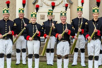Von der Geschichte der „Russischen Hörner“: Ausstellung im Stadt- und Bergbaumuseum Freiberg - Die „Russisch-Horn“-Abteilung des Bergmusikkorps Saxonia Freiberg.