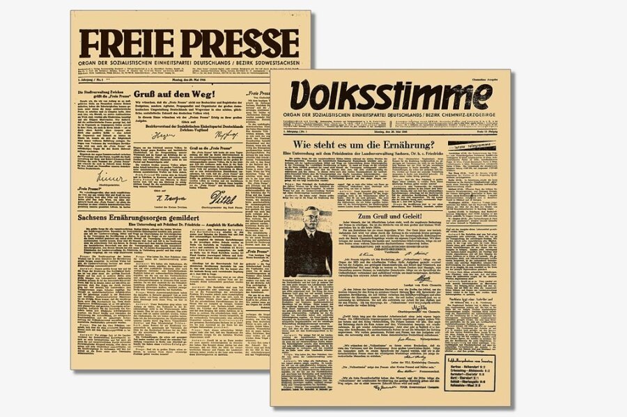 Von der "Volksstimme" zu "Freie Presse": Die zwei Gesichter der Zeitung - Die ersten beiden Ausgaben von "Freie Presse" und "Volksstimme" vom 20. Mai 1946.