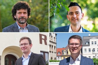 Vor diesen Wahlen stehen die Mittelsachsen 2026 - Sie sind Bürgermeister in den Kommunen, in denen 2026 gewählt wird: Raik Schubert (Niederwiesa/li.o.), René Straßberger (Bobritzsch-Hilbersdorf), Andreas Heinig (Claußnitz/li.u.) und Sven Liebhauser (Döbeln).
