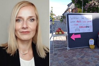 „Wählen Sie lieber einen Apfel“: Wie eine Mülsenerin am Radlersonntag gegen einen Infostand der AfD protestiert - Kristin Günther und ihre Protestaktion beim Radlersonntag in Mülsen.