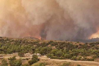 Waldbrände auf Rhodos: Familie aus Kriebstein gelingt Flucht aus dem Chaos - Dieser Blick bot sich der Kriebsteiner Familie am Samstag beim Blick aus dem Hotelzimmer auf Rhodos: Die Flammenwand kam schon fast über die letzte Bergkuppe.
