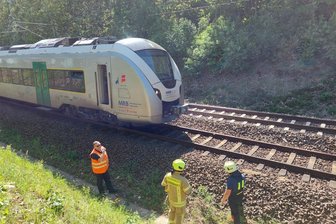 Waldbrand an der Bahnstrecke bei Klingenberg: Zug evakuiert – am Donnerstag erneuter Einsatz der Feuerwehr - Ein Zug der Mitteldeutschen Regiobahn nach Dresden blieb am Mittwochnachmittag zwischen Klingenberg-Colmnitz und Tharandt liegen.