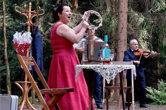 Waldbühne Zwota: Ein Trio reißt die Besucher von den Sitzen - Yvonne Deglau, Richard Wunderlich (Akkordeon) und Peter Kostadinov (Violine) bei der Matinee auf der Waldbühne Zwota.